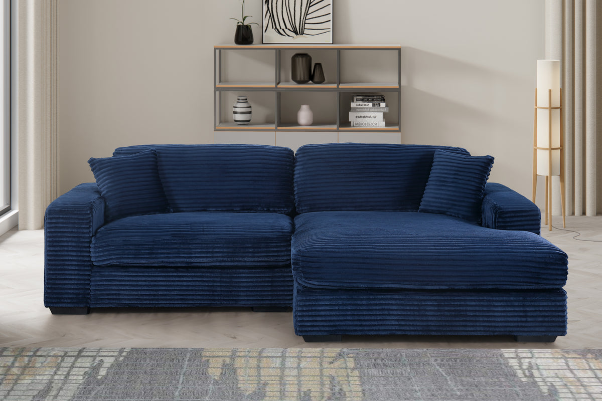 Liam 2-Piece Oversized L-Shaped Sectional Sofa in Corduroy – Deep Seat Chaise Couch with Plush Cushions & Striped Upholstery for Modern Living Rooms