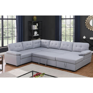 Aine Convertible Sleeper Sectional Sofa with Storage Chaise – Pull-Out Bed Couch for Living Room, Dark Gray 5-Seater