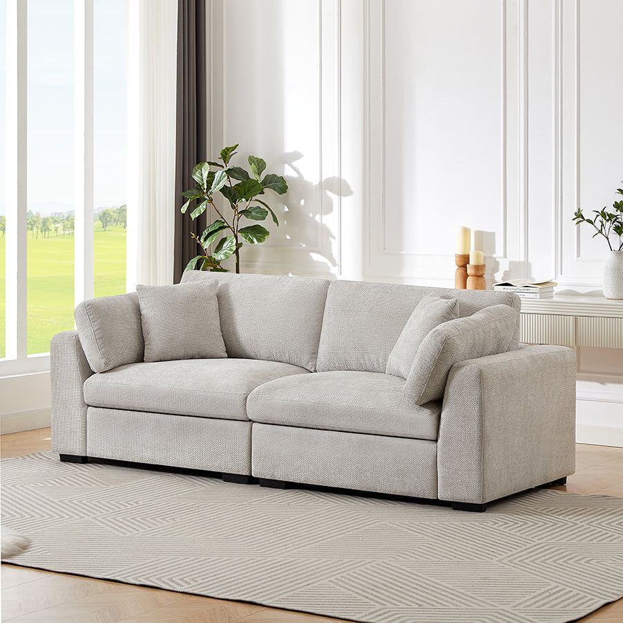 Luis Modular 3-Seater Sofa with Reversible Ottoman – Polyester Upholstered Couch with Deep Cushions, Wide Armrests & Solid Wood Frame