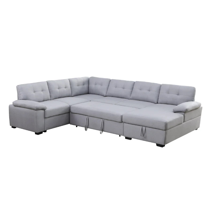 Aine Convertible Sleeper Sectional Sofa with Storage Chaise – Pull-Out Bed Couch for Living Room, Dark Gray 5-Seater