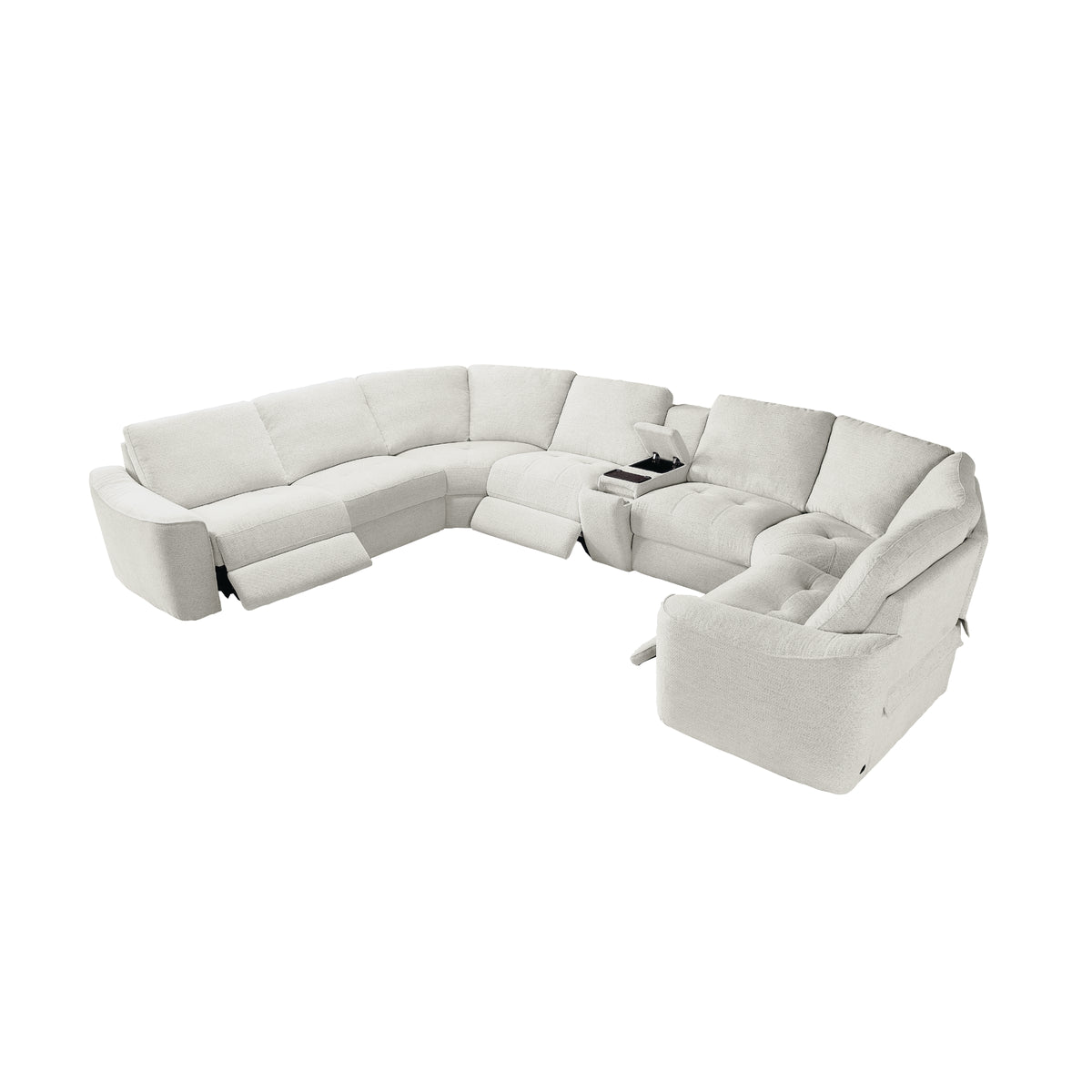 Devine Power Recliner Sectional Sofa with Storage Console, Wireless & USB Charging – Polyester Blend Reclining Couch with Cup Holders
