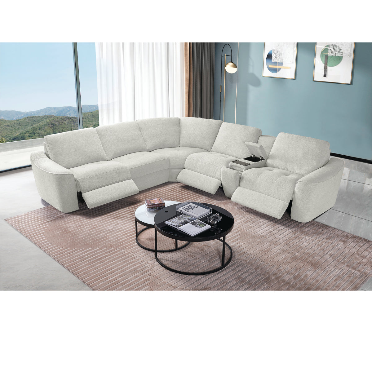 Devine Power Reclining Sectional Sofa – Built-In USB, Wireless Charging, Storage & Cup Holders, Plush Polyester Upholstery