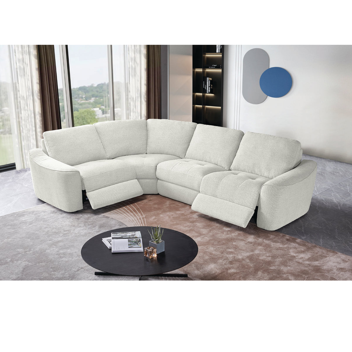 Devine Power Reclining Sectional Sofa with Storage Console, Cup Holders, USB Ports & Wireless Charging – Soft Polyester Upholstery