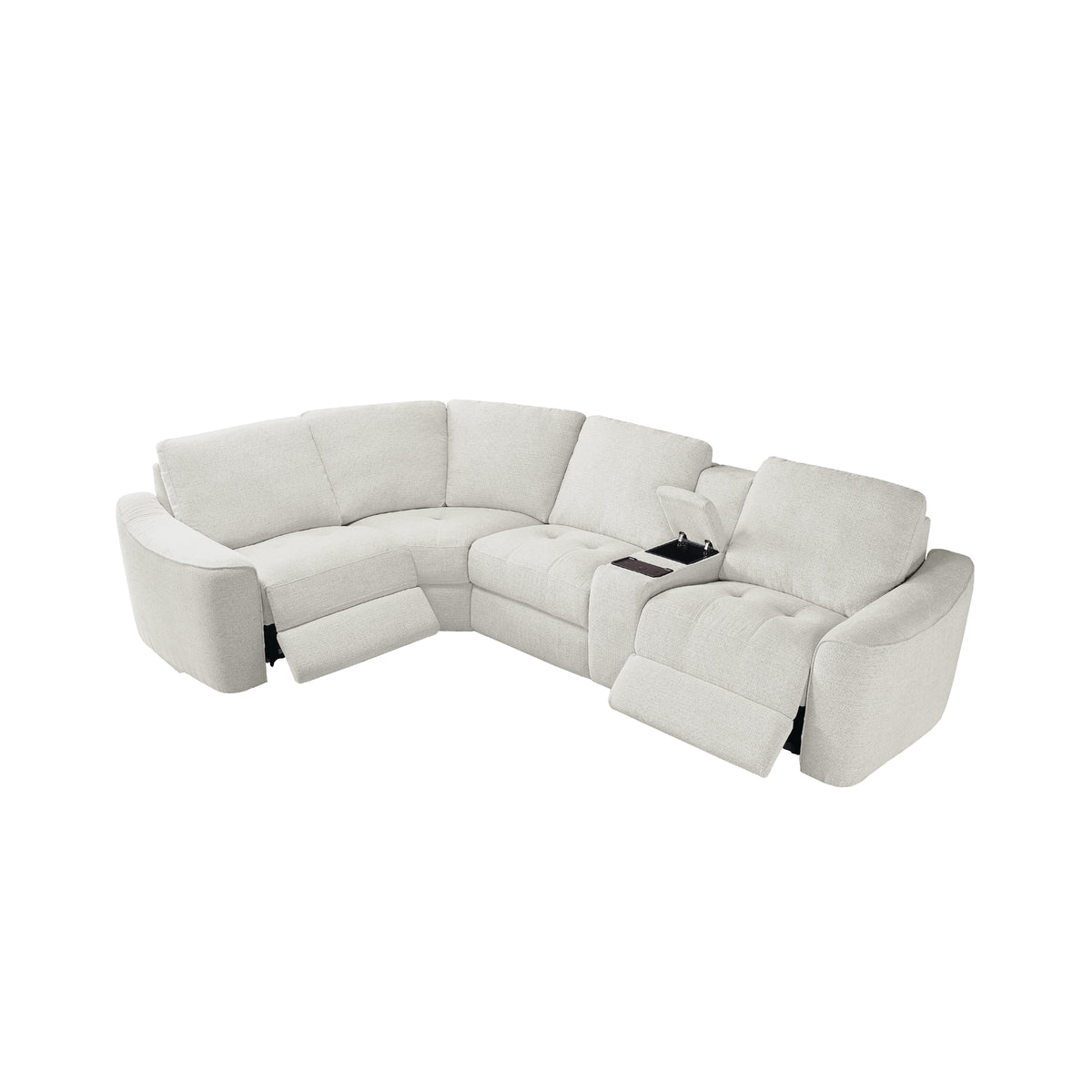 Devine Power Reclining Sectional Sofa with Wireless Charger, USB Ports, Cup Holders & Storage – Modern Plush Upholstered Couch