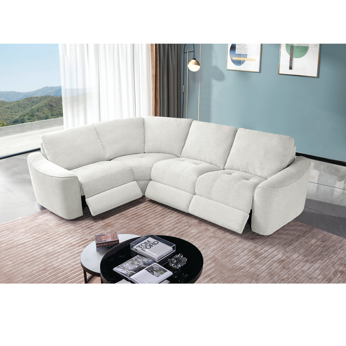 Devine Contemporary Power Recliner Sectional with Built-In Storage, Wireless Charger, USB Ports & Drink Holders – Soft Durable Fabric Couch