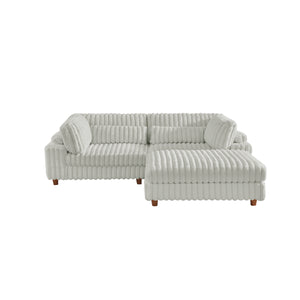 Sally Corduroy Modular Couch with Ottoman – Soft Upholstered Sectional with Washable Covers & Spacious Design