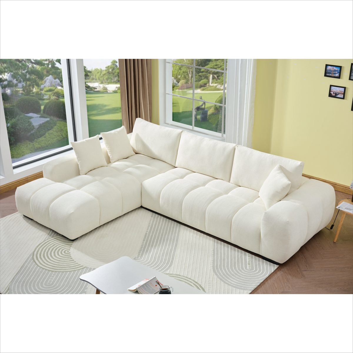 Canam Oversized Chenille L-Shaped Sectional Sofa with Deep Chaise – Plush Upholstery & Extra-Wide Seating for Modern Living Rooms
