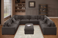 Avery Modular L‑Shape Sectional Sofa Set with Reversible Ottomans – Fabric Cushions, Solid Wood Legs, Removable Covers