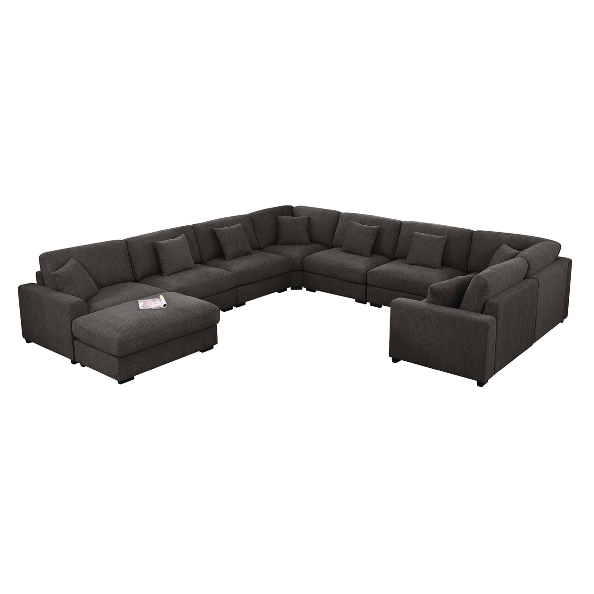 Avery Modular L‑Shape Sectional Sofa Set with Reversible Ottomans – Fabric Cushions, Solid Wood Legs, Removable Covers