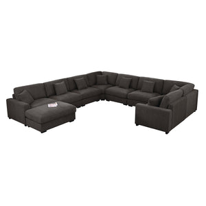 Avery Modular L‑Shape Sectional Sofa Set with Reversible Ottomans – Fabric Cushions, Solid Wood Legs, Removable Covers