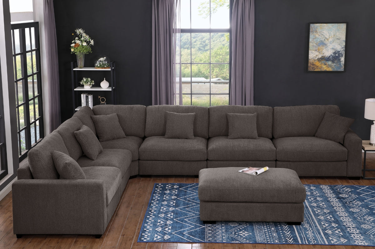 Avery Modern Modular Sectional Sofa Set with Ottoman – L-Shaped Convertible Couch with Solid Wood Legs & Removable Cushions