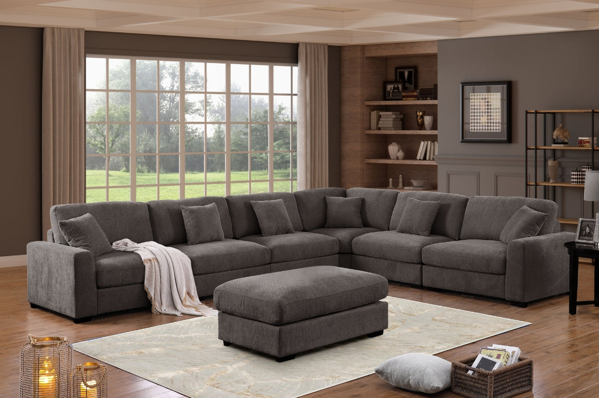 Avery Modern Modular Sectional Sofa Set with Ottoman – L-Shaped Convertible Couch with Solid Wood Legs & Removable Cushions