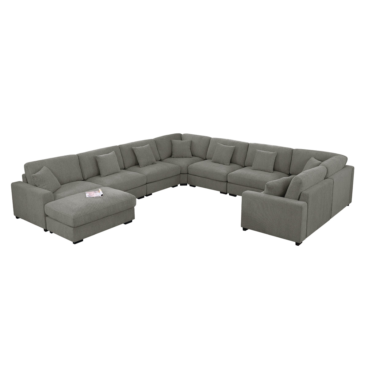 Avery Modular L‑Shape Sectional Sofa Set with Reversible Ottomans – Fabric Cushions, Solid Wood Legs, Removable Covers