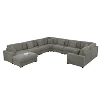 Avery Modular L‑Shape Sectional Sofa Set with Reversible Ottomans – Fabric Cushions, Solid Wood Legs, Removable Covers