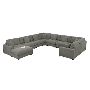 Avery Modular L‑Shape Sectional Sofa Set with Reversible Ottomans – Fabric Cushions, Solid Wood Legs, Removable Covers