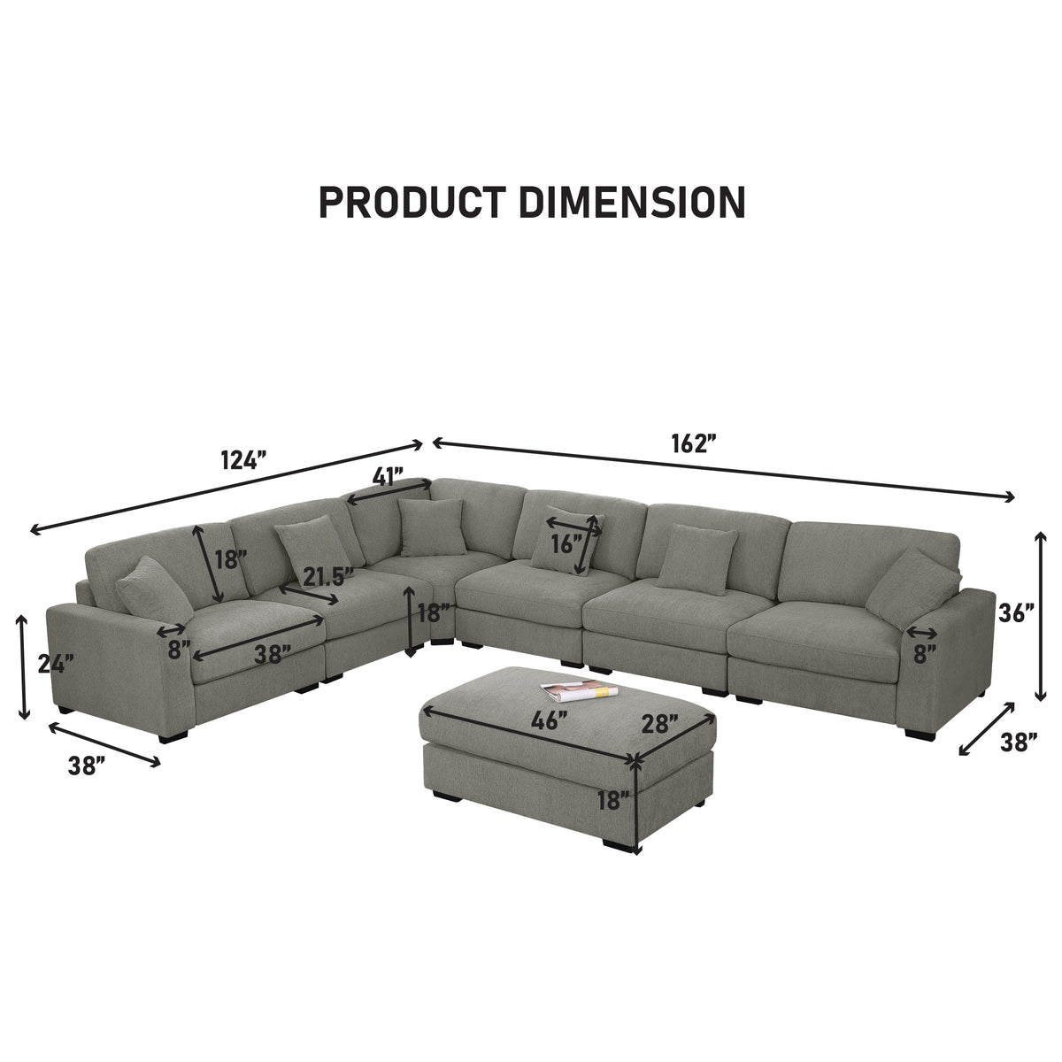 Avery Modern Modular Sectional Sofa Set with Ottoman – L-Shaped Convertible Couch with Solid Wood Legs & Removable Cushions