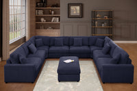 Avery Modular L‑Shape Sectional Sofa Set with Reversible Ottomans – Fabric Cushions, Solid Wood Legs, Removable Covers