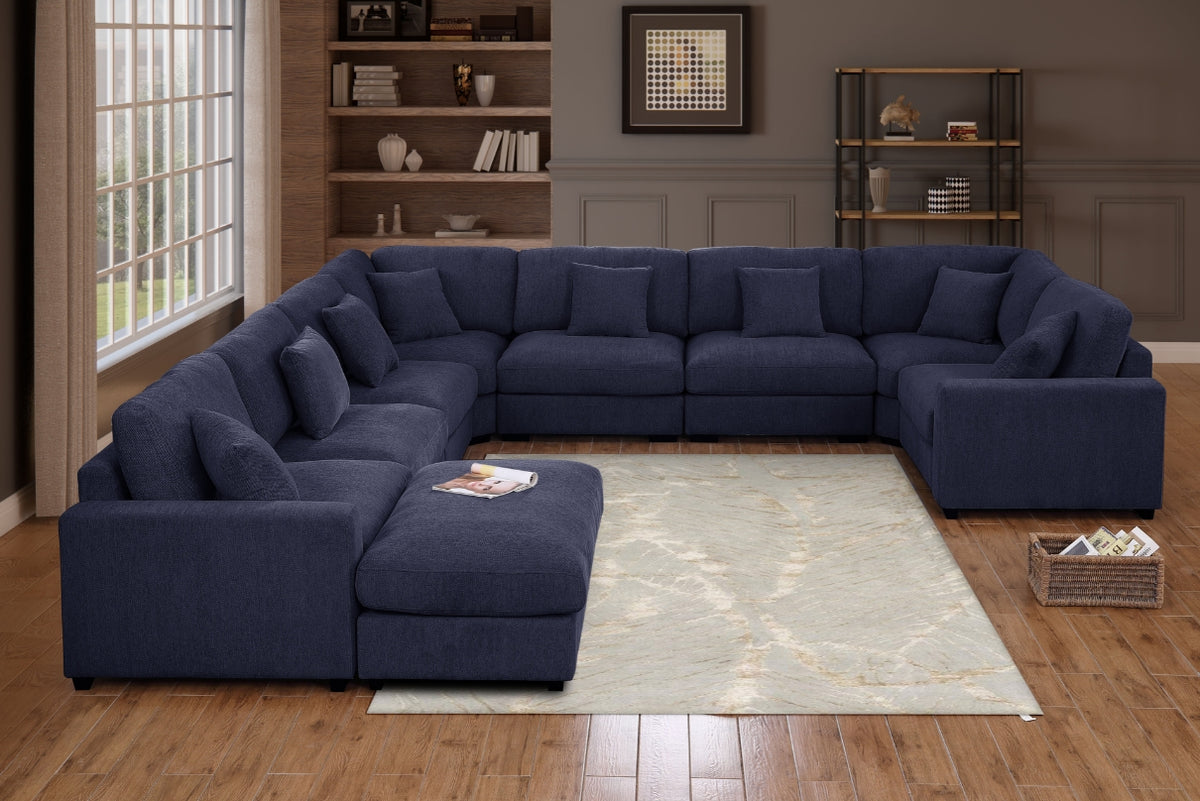 Avery Modular L‑Shape Sectional Sofa Set with Reversible Ottomans – Fabric Cushions, Solid Wood Legs, Removable Covers