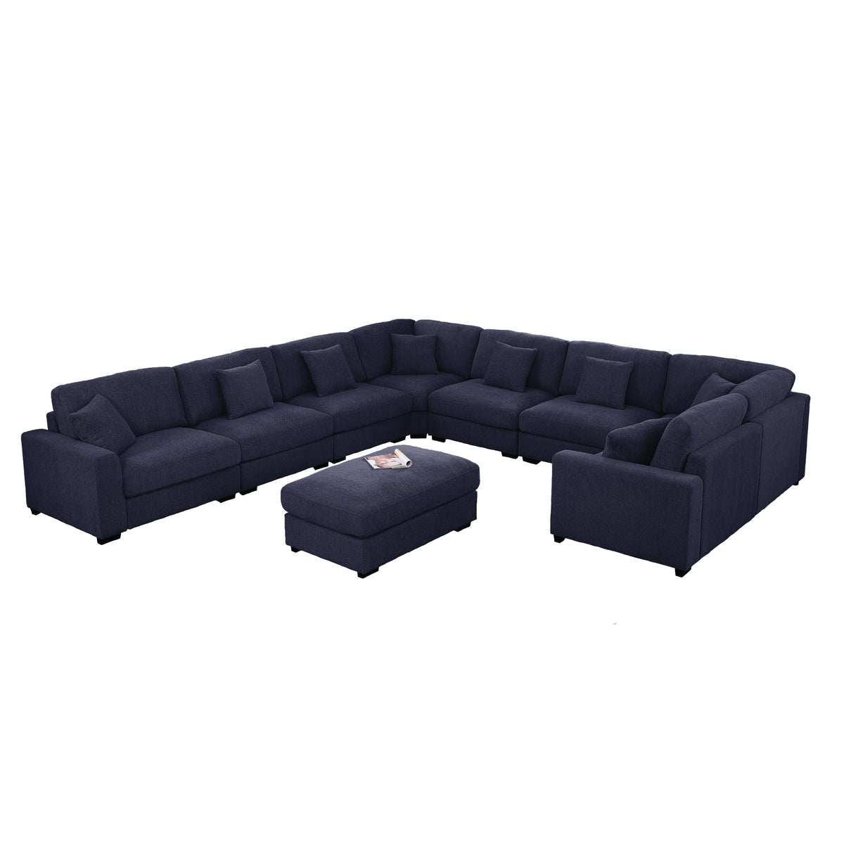 Avery Modular L‑Shape Sectional Sofa Set with Reversible Ottomans – Fabric Cushions, Solid Wood Legs, Removable Covers