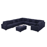 Avery Modular L‑Shape Sectional Sofa Set with Reversible Ottomans – Fabric Cushions, Solid Wood Legs, Removable Covers