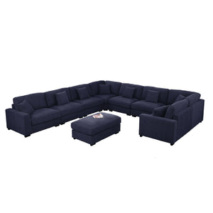 Avery Modular L‑Shape Sectional Sofa Set with Reversible Ottomans – Fabric Cushions, Solid Wood Legs, Removable Covers