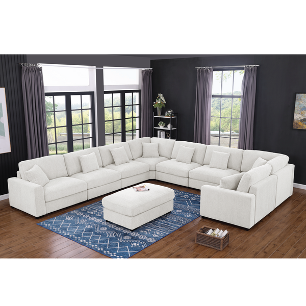Avery Modular Sectional Sofa Set with 2 Ottomans – 8 - Seat Configurable Couch with Removable Cushions, Solid Wood Frame & Tailored Stitching