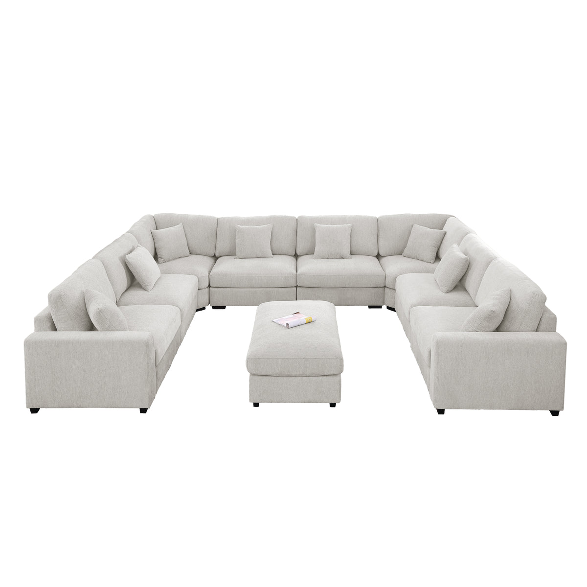 Avery Modular L‑Shape Sectional Sofa Set with Reversible Ottomans – Fabric Cushions, Solid Wood Legs, Removable Covers