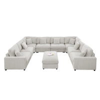 Avery Modular L‑Shape Sectional Sofa Set with Reversible Ottomans – Fabric Cushions, Solid Wood Legs, Removable Covers