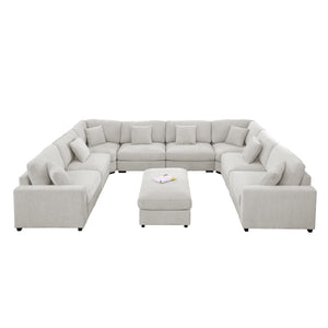 Avery Modular L‑Shape Sectional Sofa Set with Reversible Ottomans – Fabric Cushions, Solid Wood Legs, Removable Covers
