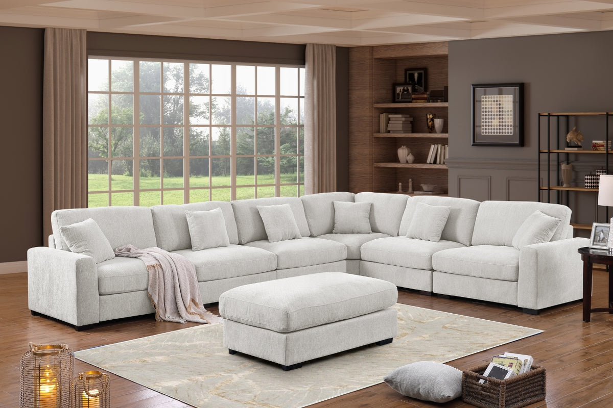 Avery Modern Modular Sectional Sofa Set with Ottoman – L-Shaped Convertible Couch with Solid Wood Legs & Removable Cushions