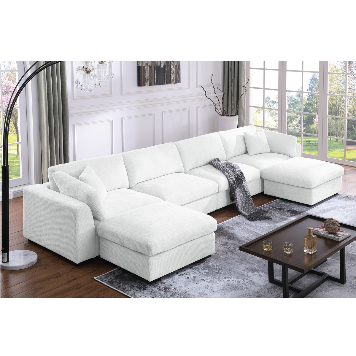 Luis Spacious Modular 4‑Seat Sectional with 2 Ottomans – Polyester Fabric Couch with High‑Density Foam, Wood Frame & Removable Cushion Covers