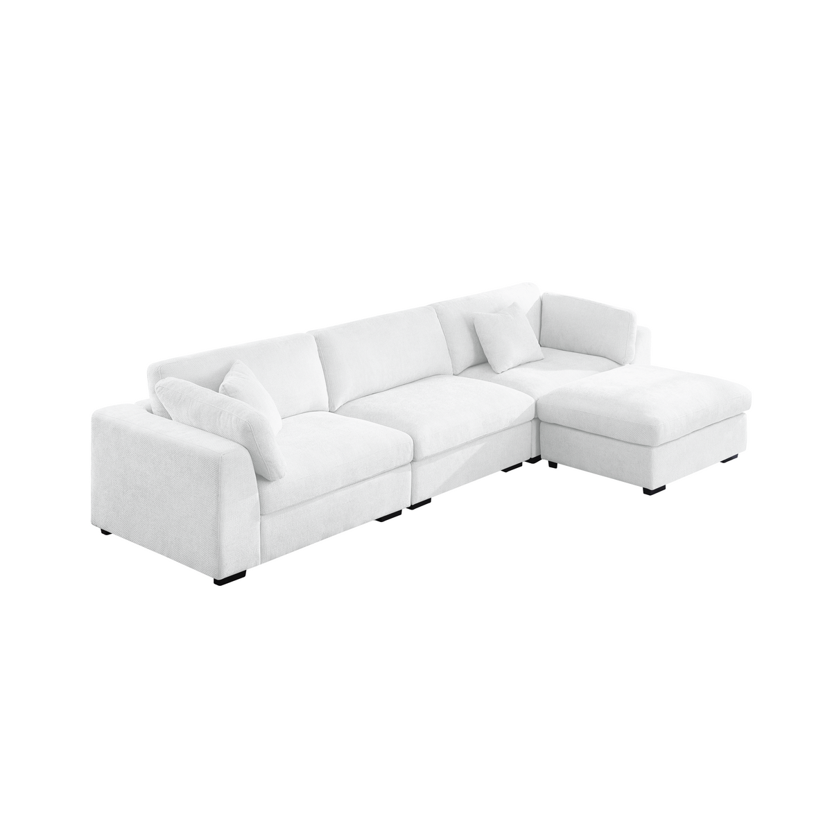 Luis Modular 3-Seater Sofa with Reversible Ottoman – Polyester Upholstered Couch with Deep Cushions, Wide Armrests & Solid Wood Frame