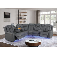 Ollie Faux Home Theater Electric Recliner Sectional – Ergonomic Sofa with USB Charging, Cup Holders, and Surround Sound Speakers
