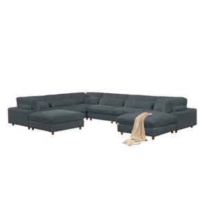 Sally Customizable Corduroy Fabric Sectional Sofa with 2 Ottoman – Modular L-Shaped Couch with Soft Cushions & Easy-Care Covers