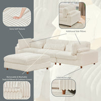 Sally Modular Corduroy Sectional Sofa with Ottoman – Plush L-Shaped Couch with Removable Covers & Flexible Seating Configuration