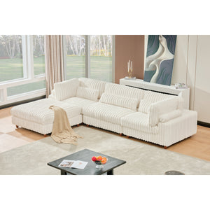 Sally Modular Corduroy Sectional Sofa with Ottoman – Plush L-Shaped Couch with Removable Covers & Flexible Seating Configuration