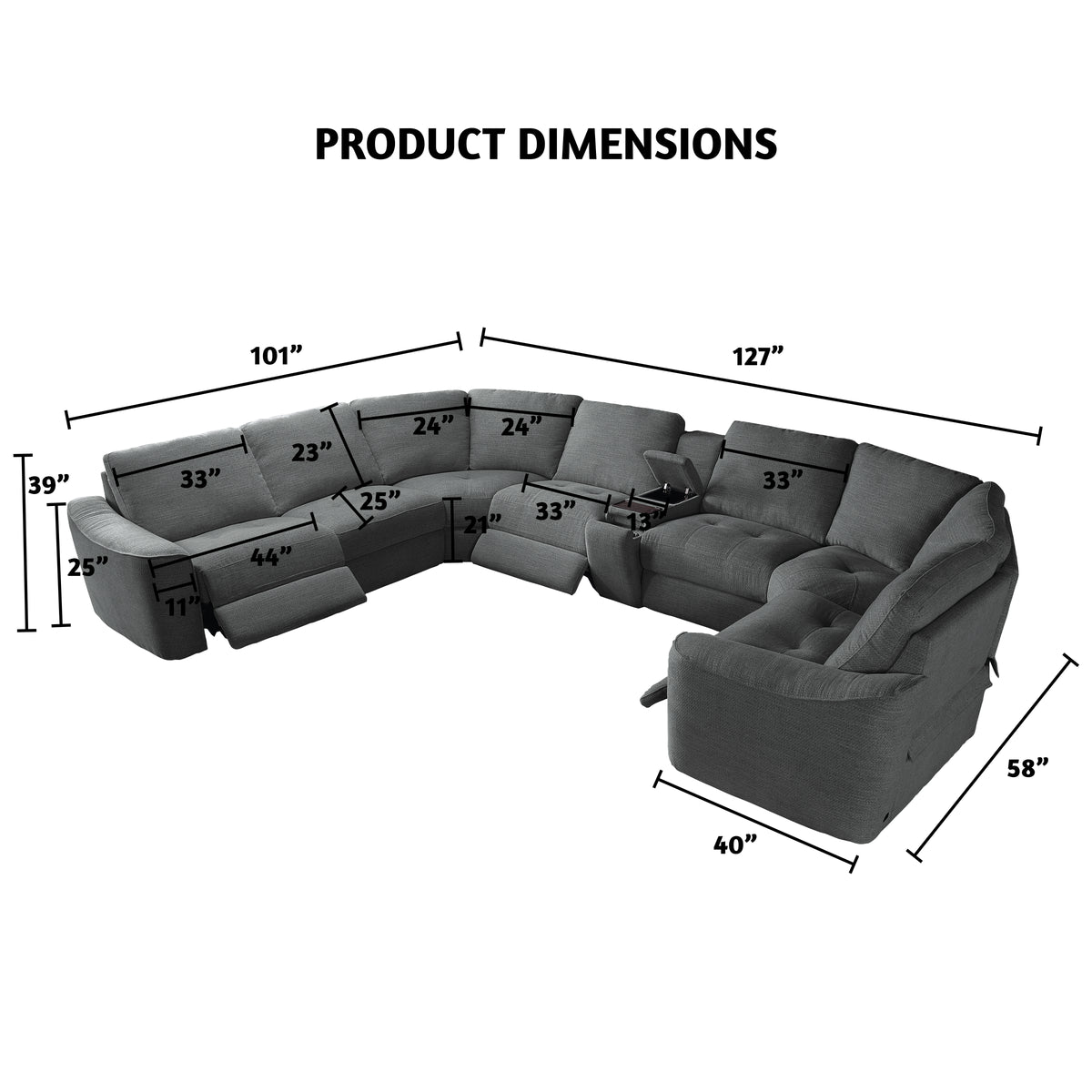 Devine Power Recliner Sectional Sofa with Storage Console, Wireless & USB Charging – Polyester Blend Reclining Couch with Cup Holders