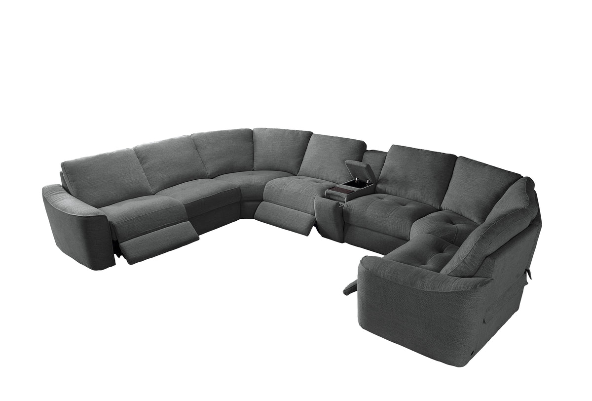Devine Power Recliner Sectional Sofa with Storage Console, Wireless & USB Charging – Polyester Blend Reclining Couch with Cup Holders