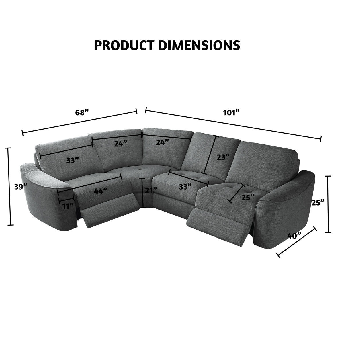 Devine Power Reclining Sectional Sofa with Storage Console, Cup Holders, USB Ports & Wireless Charging – Soft Polyester Upholstery