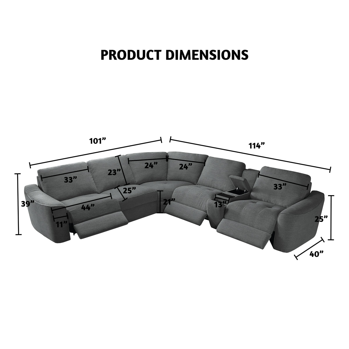 Devine Power Reclining Sectional Sofa – Built-In USB, Wireless Charging, Storage & Cup Holders, Plush Polyester Upholstery