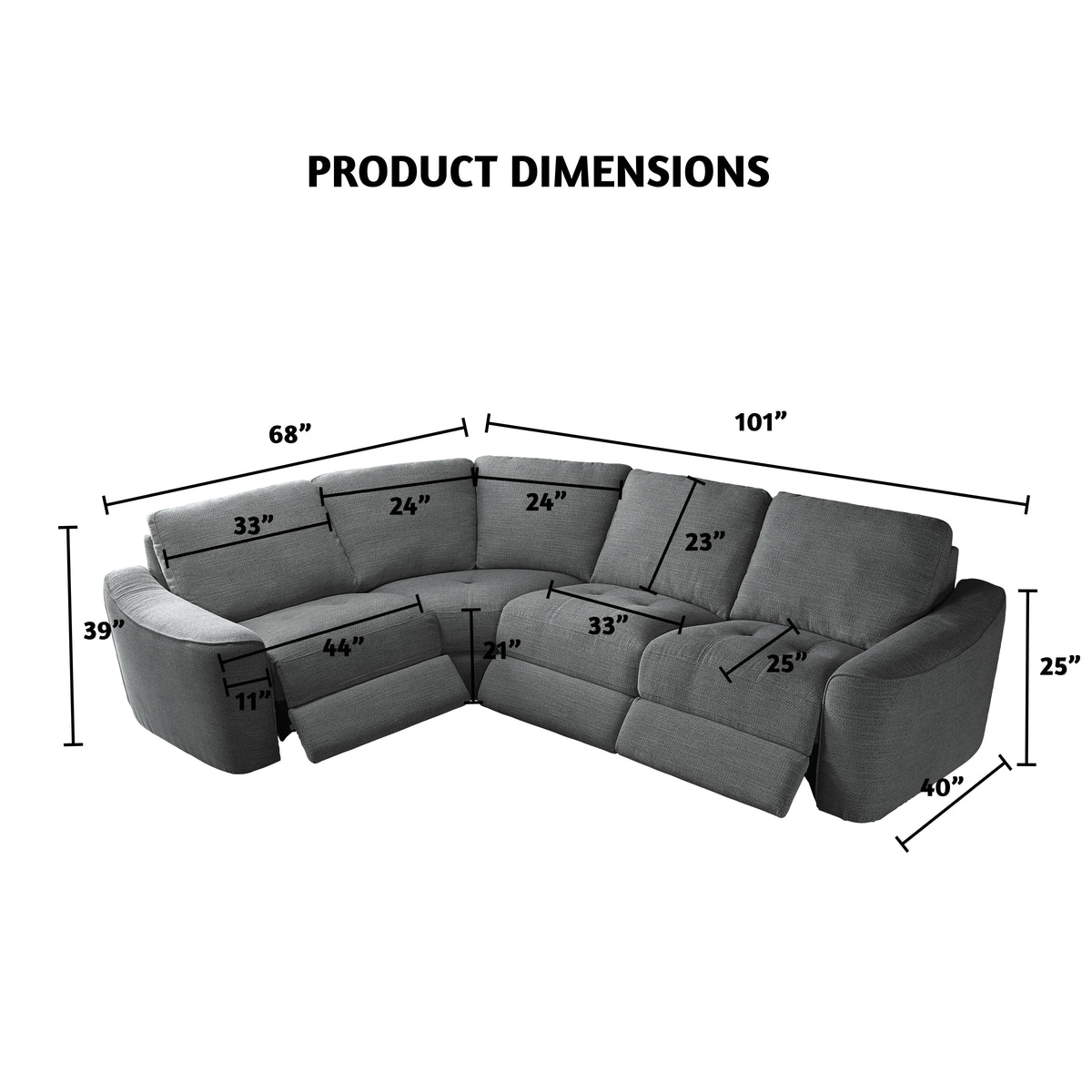 Devine Contemporary Power Recliner Sectional with Built-In Storage, Wireless Charger, USB Ports & Drink Holders – Soft Durable Fabric Couch