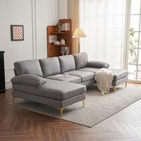 Shinelle Modular Velvet Sectional Sofa with Extra-Wide Chaise – U-Shaped Couch with Memory Foam Cushions & Removable Pillows