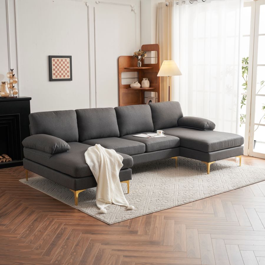 Shinelle Modular Velvet Sectional Sofa with Extra-Wide Chaise – U-Shaped Couch with Memory Foam Cushions & Removable Pillows