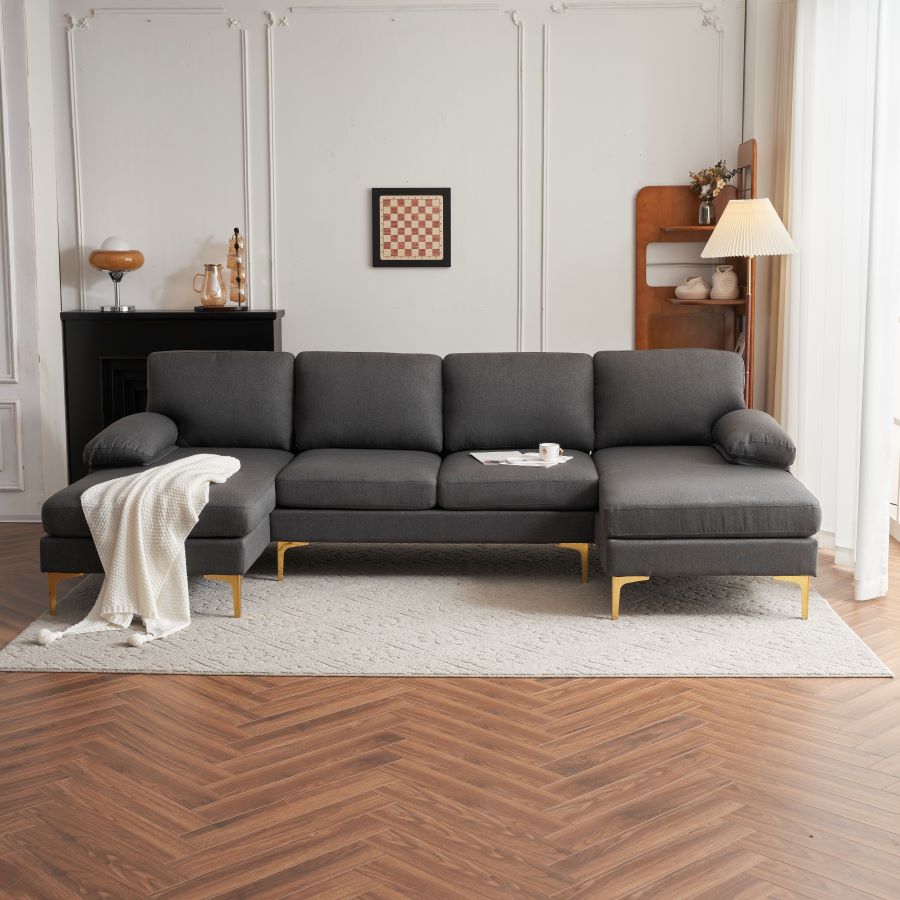 Shinelle Modular Velvet Sectional Sofa with Extra-Wide Chaise – U-Shaped Couch with Memory Foam Cushions & Removable Pillows