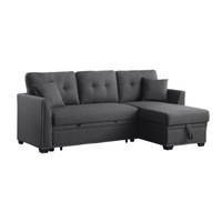 Alma Sleeper Sectional Sofa with Storage Chaise – Convertible Full-Size Bed Couch with Nailhead Trim, Inner Spring Cushions & Compact Design
