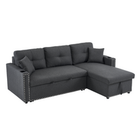 Elise Convertible Sectional Sofa Bed with Storage Chaise – Pull-Out Sleeper Couch with Cupholder, Decorative Rivets & Plush Cushions