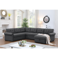 Monroe Sectional Sofa with Pull-Out Bed & Storage Chaise – 6-Seat Charcoal Couch with Plush Cushions, Solid Wood Frame & Soft Upholstery