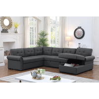 Monroe Sectional Sofa with Pull-Out Bed & Storage Chaise – 6-Seat Charcoal Couch with Plush Cushions, Solid Wood Frame & Soft Upholstery