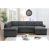 Monroe Sectional Sofa with Pull-Out Bed & Storage Chaise – 6-Seat Charcoal Couch with Plush Cushions, Solid Wood Frame & Soft Upholstery
