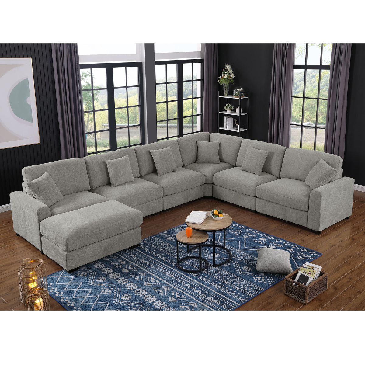 Avery Modern Modular Sectional Sofa Set with Ottoman – L-Shaped Convertible Couch with Solid Wood Legs & Removable Cushions